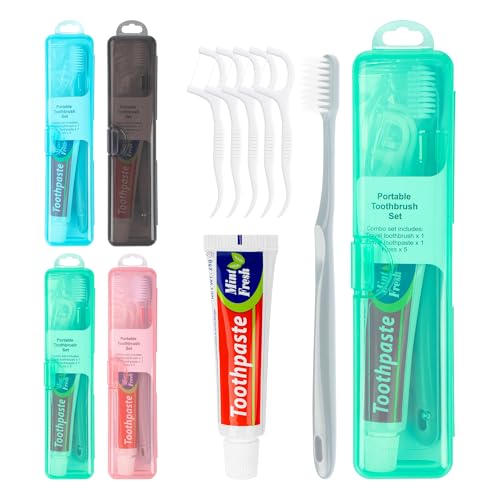 Lilingsty Travel Toothbrush Kit (Blue, Green, Pink, Black, 4-Pack)