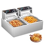 ROVSUN 22.8QT/21.6L Electric Deep Fryer, Countertop Commercial Stainless Steel Dual Tank Kitchen Fat Fryer Frying Machine w/Baskets Lids for...