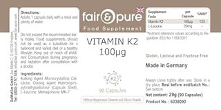 Fair & Pure® - Vitamina K2 100µg - Menaquinone MK7 Naturale - Da Natto - Vegan - 90 Capsule