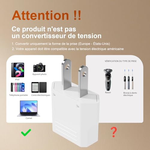 GRIFEMA Adaptateur Prise USA Type A, Lot de 4 – vue 4