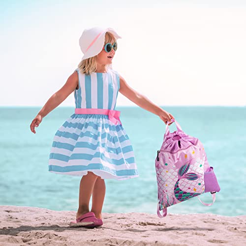Wawsam Mermaid Gym Drawstring Backpack String Bag - 15” × 17” Sports Gym Bag For Girls Kids Waterproof Swimming Beach Shopping Yoga Sackpack Birthday Gift With Zippered Pocket And Water Bottle Pocket #TOP7