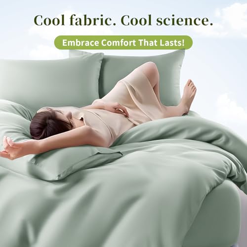 Shilucheng 100% Viscose Derived from Bamboo_ Sheets King Size 4pcs - Ultra Cooling & Silky Soft Bed Sheets, 16" Deep Pocket, Perfect for Hot Sleepers, Hotel Bedding Sheets (Sea Glass)