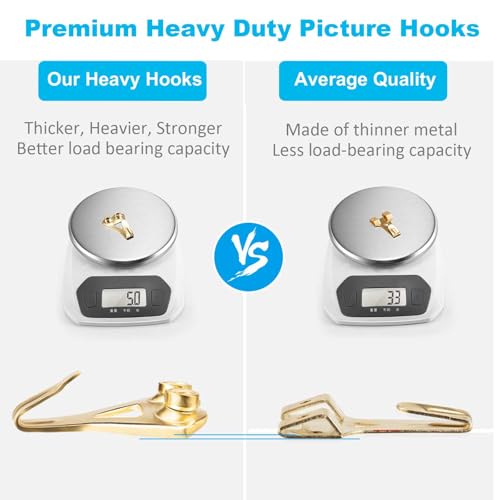 Image of YHYZ Picture Hooks Heavy Duty, Picture Hanging Kit: Hangers (75 lbs) + Nails, Hanging Clock Photo Mirror Painting, for Plasterboard Wood Dry Walls Hardwall