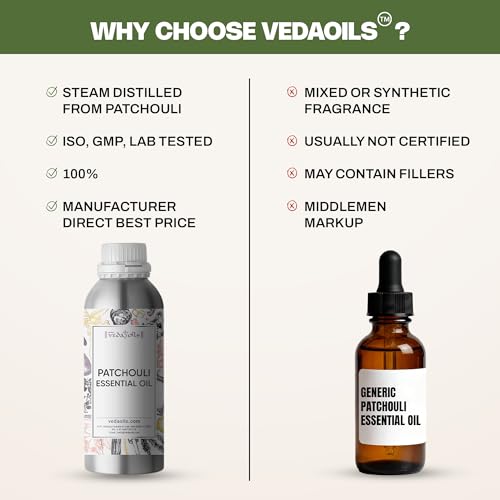 Image of VedaOils Patchouli Essential Oil 100ml | Pure & Natural Patchouli Oil for Anxiety Relief, Skin & Hair Care, Aromatherapy, Diffusers & Home Fragrance