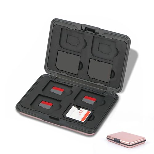 Jaimela 16 Slots Memory Card Case, for 8 Micro SD SDXC SDHC + 8 SD SDXC SDHC, Waterproof Shock Resistant (Pink)