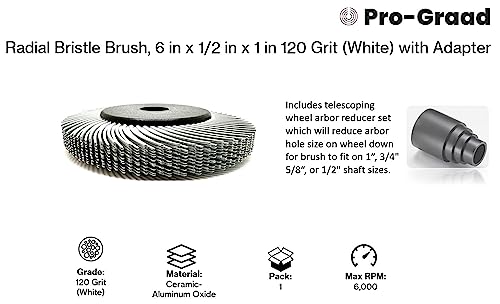 Image of Radial Bristle Brush, 6 in x 1 /2 in x 1 in, 120 Grit (White) Type C Curved Bristles, 33212, 1 Pack