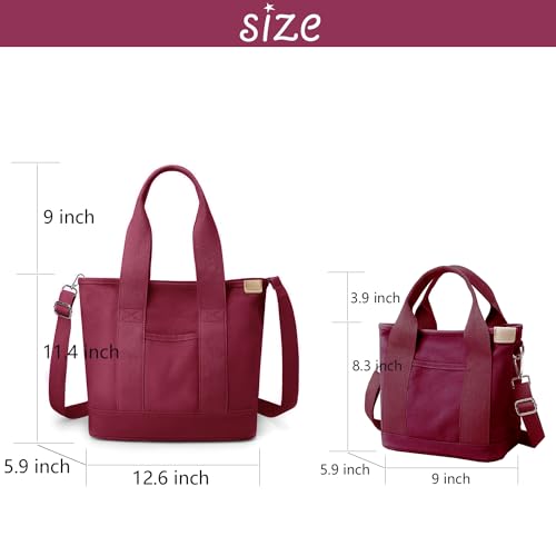 Image of Canvas Tote Bag for Women,Small Totes Bags with Zipper Crossbody Purse with Pockets Large Shoulder Handbag,2 Sizes