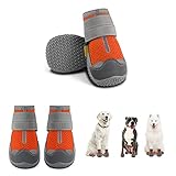 Pollen Hundeschuhe Pfotenschutz Anti-Rutsch Sohle, 4 Stück Breathable Hundestiefel mit Reflektierenden Riemen, Schuhe für den Hund, Klettverschluss Schneeschuhe für Hunde Outdoor Sport