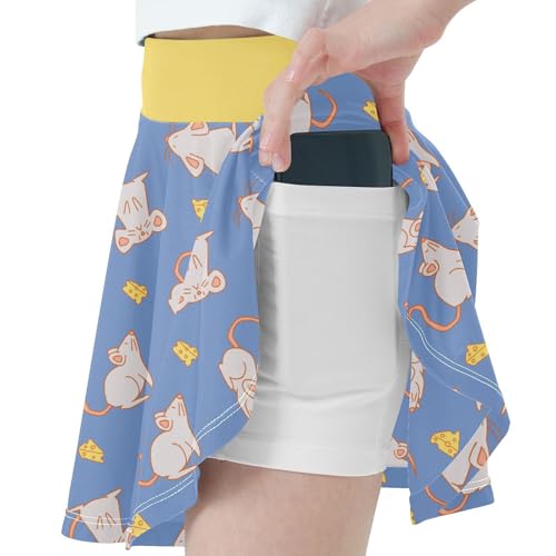 Girls Skorts High Waist Athletic Skirts with Shorts Mouse Mice Cheese Stretchy Teens Performance Tennis2