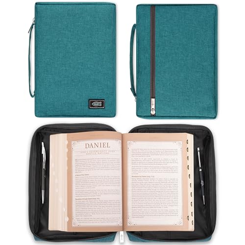 Image of Christian Art Gifts Men /Women's Bible Cover Jesus Fish, Teal Canvas, Small