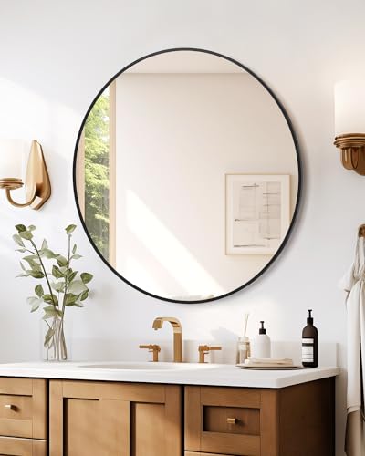 2024-New-HD-Eco-Friendly-Round-Mirror-20-Inch-Matte-Black-Metal-Framed-Bathroom-Mirror-Modern-Cute-Wall-Mirror-Circle-Mirror-for-Nursery-Living-Room-Vanity-Easy-to-Install