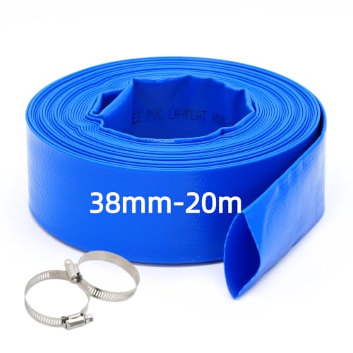 Image of 38mm (1 1/2”) 20M Layflat Discharge Water Hose, with 2 Hose Clips