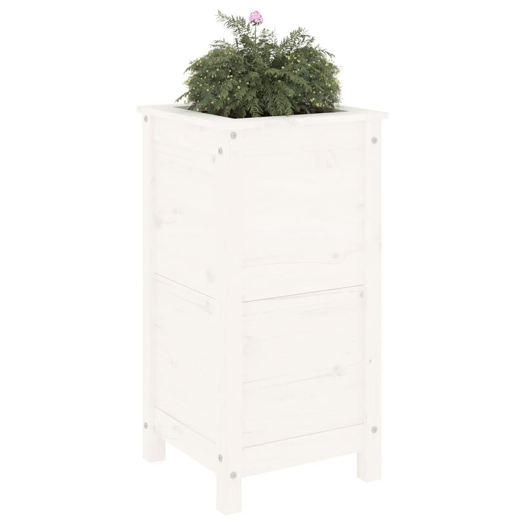 Fioriera bianca, 40 x 40 x 78 cm, in legno massiccio di pino, alta per balcone, terrazza, giardino, vaso decorativo per piante, erbe e verdure