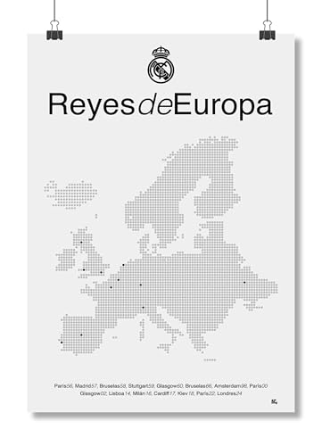 Image of Real Madrid CF Reyes De Europa Map Poster A4 - Official Real Madrid Map Poster - Perfect Real Madrid Gifts for Boys & Girls - Football Wall Art - Champions League Posters & Real Madrid Gift Idea