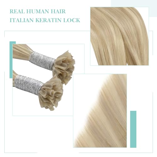 YoungSee Blonde U Tip Hair Extensions Real Human Hair Highlight Blonde Mixed Bleach Blonde Utip Hair Extensions Human Hair for Women 14In 1G/S 50G Easy to Apply - Image 3