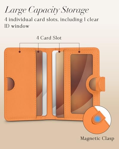 Image of Shorogyt for Magnetic Phone Wallet Compatible with Magsafe Card Holder - Luxury Slim Leather Mag Wallets for Women Men Fit 4 Cards, for iPhone 17 /16 /15 /14 /13 /12 Series, Lychee Orange, 2.5 inch x 0.3 inch x