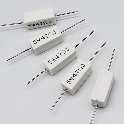 Cement Resistor,10 Pcs 5W 47 Ohm 5% Axial Lead Wire Resistor White Wound Fixed Ceramic Cement Resistors Wirewound Cement Power Resistors Flame Heat Moisture Resistance Precharge Horizontal Resistors #TOP3