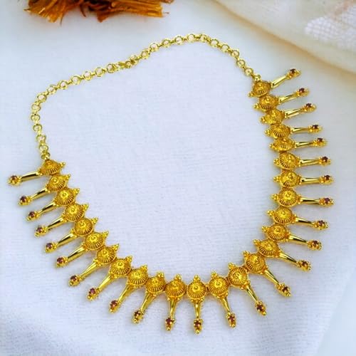 Image of Kollam Supreme Gold Plated Brass Dome Design Ruby Spike Choker for women