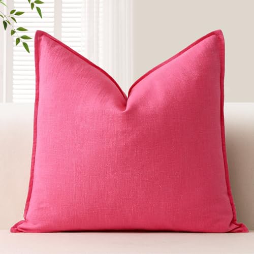 Housse de coussin déco rose vif en lin rustique canapé lit 45 cm