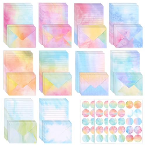 Writing Paper and Envelopes Set 160 Sheets of A5 Watercolor Stationery with 60 Stickers 10 Colors Colorful Lined Stationery Letter Writing Set for Love Letters Invitations Greeting Cards