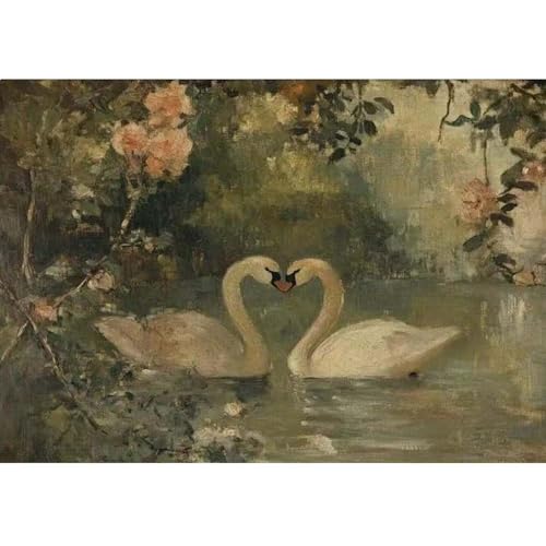 GEMOUJ Swan Paint by Numbers for Adults Beginner White Swan Adult Paint by Number Kits on Canvas DIY Acrylic Vintage Easy Painting by Numbers Home Wall Decor 16 X 20 Inch