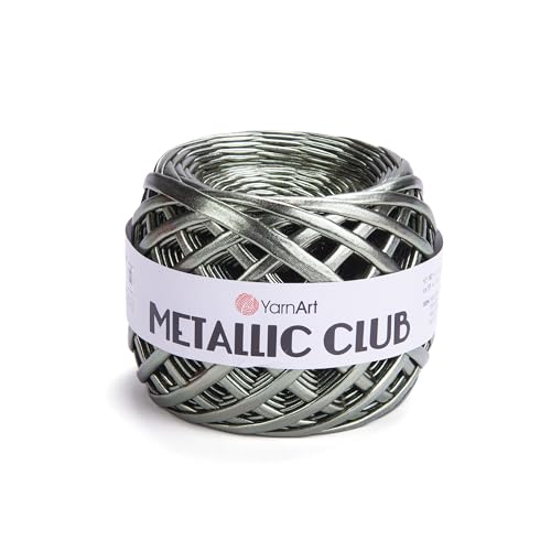 Image of YarnArt Metallic Club Super Bulky T-Shirt Yarn - 100% Polyester, 6.35 oz / 180 gr, 60 yrds / 55 Meters - Shiny Colors for Handbags, Rugs, Chic Night Bags, Crochet (8124)