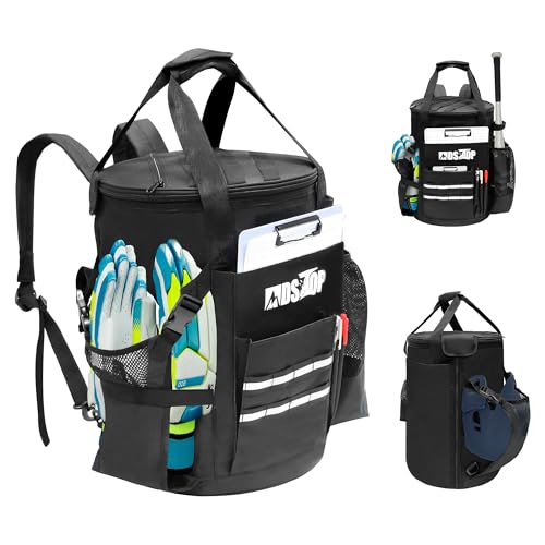 MDSTOP Baseball Bucket Bag, Baseball Coach Accessories Storage Pouch, Softball Bucket Bag, Non-slip Bottom, Multiple Pockets for Bats, Caps, Water Cup