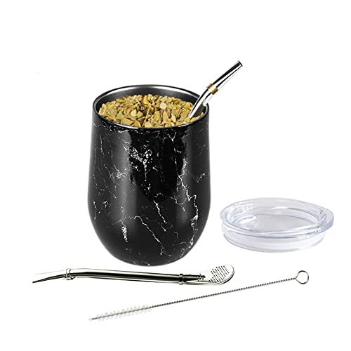 Yerba Mate Gourd Set Kürbisset Enthält Zwei Bombillas und eine Reinigungsbürste 304 Doppelschicht Edelstahl Isoliertasse Schwarz Cover