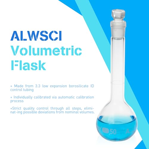 ALWSCI 50 ML Volumetric Measuring Flask Set NS12/14 Glass Stopper, Graduated, ASTM Class A Borosilicate Glass 3.3 for Laboratory, 2 PCS - Thumbnail 5