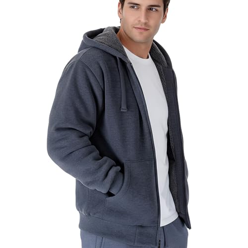 Image of MINANUO Zip Up Hoodie Men Warm Heavyweight Sherpa Lined Fleece Hoody Jacket Winter Coats