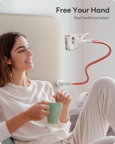 Image of SAIJI Gooseneck Phone Stand for Bed, Lazy Bracket Cell Phone Holder Long Arm Clip Clamp Mount for Filming, Compatible with 4-7'' Mobile Cell Phone Stand Document Camera Nintendo Switch (Rose Gold)