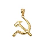 LA BLINGZ 14K Yellow Gold Hammer and Sickle Pendant Necklace (Pendant Only)