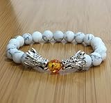 ADGJL Armband Perlen, 7 Chakra Natürlichen Bernstein Steinperlen Magnesit Elastischen Armreif Silber Drachen Schmuck Weiß Armbänder Yoga Energie Beten Diffusor Geschenk Für Paar