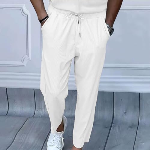 Mens Casual Pants Elastic Waist Drawstring Solid Color Straight Leg Lightweight Soft Touch Basic Lounge Pants2