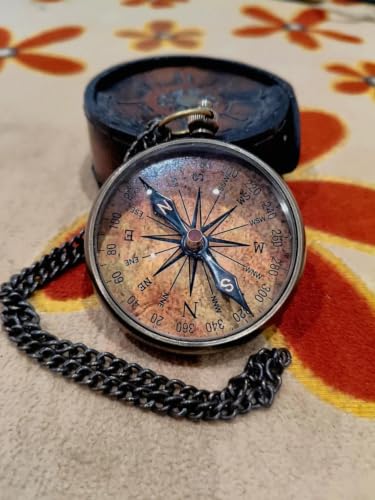 Brújula Vintage de Bolsillo de Latón con Estuche de Cuero miniatura 7