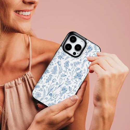 Image of uCOLOR for iPhone 13 Pro Max Wallet Case Magsafe with Card Holder Slot【Compatible with MagSafe】 Folio Flip PU Leather Double Magnetic RFID Design 6.7 inch (Blue Toile Flowers)