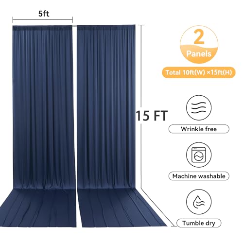 Image of 10x15 ft Wrinkle Free Navy Blue Backdrop Curtain for Wedding Parties, Silky Polyester 2 Panels 15 ft Long Photo Backdrop Drapes Back Drop Cloth Drapery for Birthday Graduation Photography Background