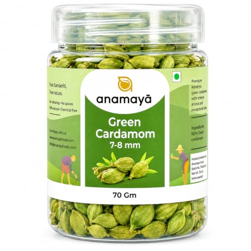 Image of Anamaya Elaichi | Cardamom | Green Cardamom Whole | 7 to 8 mm Big Size Bolts | Rich Aroma | Sourced from Kerala Farms | 100% Pure & Natural | 70 Gm | Packed in a reusable jar | Green Ilaichi