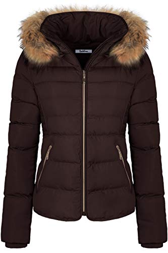 Bodilove Women's Fur Hooded Utility Jacket With Zipper And Fannel Lining Chocolate L #TOP1