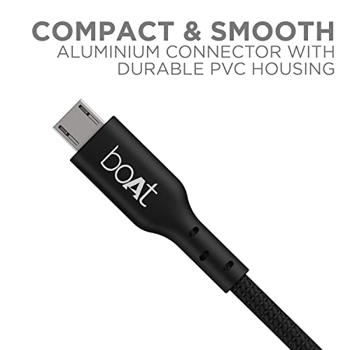 Image of boAt Micro USB 150 Tangle-free, Sturdy Micro USB Cable with 3A Fast Charging & 480mbps Data Transmission, 10000+ Bends Lifespan & Extended 1.5m Length Black)