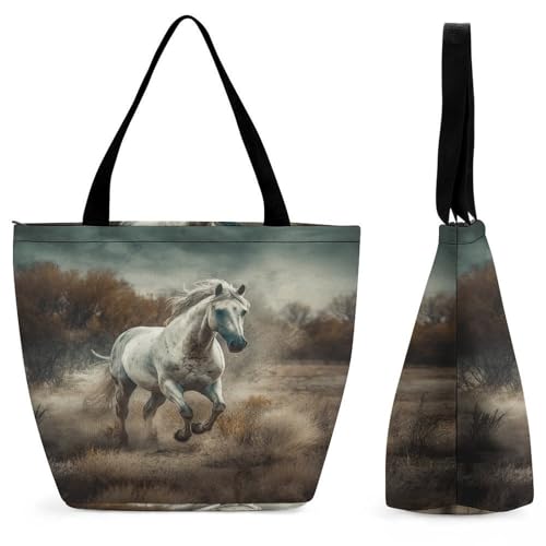 Bolso De Mano Caballo Corriendo En El Campo Ajustable Bolso De Hombro Casual Bolsa De Lona Para Amigas Mamá Compras