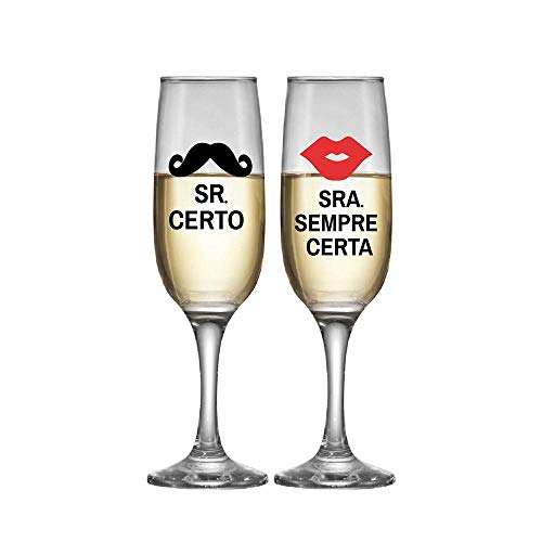 Jogo de Taças para Champagne Vidro Sr Sra Certo 215ml 2 Pcs