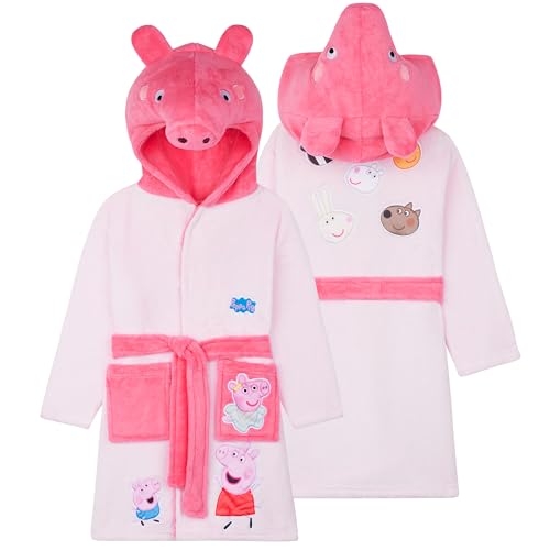 Peppa Wutz 3D Bademantel für Kleinkinder & Mädchen, Weicher Fleece Morgenmantel mit Kapuze, Geschenke für Kinder (2-3 Jahre, Rosa)