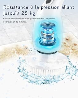 Brosse Nettoyage Rotative Électrique, Brosse de Nettoyage avec 4 Têtes de Brosse, Étanche IPX7, 350RPM 2 Vitesses, Affichage Numérique Batterie, Longueur Réglable pour Salle de Bain Cuisine Voiture