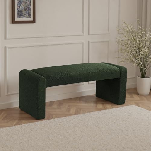 47" End of Bed Bench, Modern Fabric Upholstered Entryway Bench, Footrest Stool Accent Bench with Solid Wood Frame for Bedroom Living Room, Green