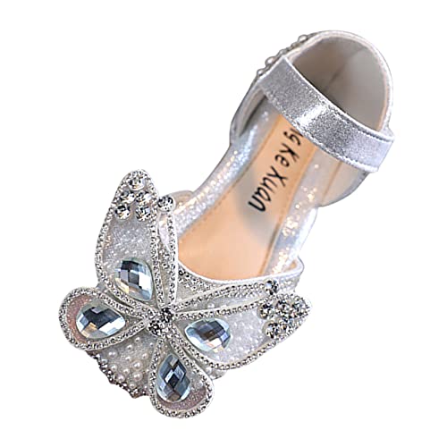 Girls Wedding Sandals Fashion Spring And Summer Girls Sandals Pearl Rhinestone Mesh Dress Dance Show Princess Shoes (Silver #1, 7 Toddler)