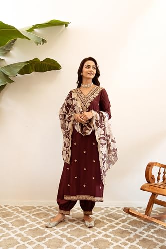 Image of INDO ERA Women's Embroidered Viscose Rayon Kurta & Pant With Dupatta Set