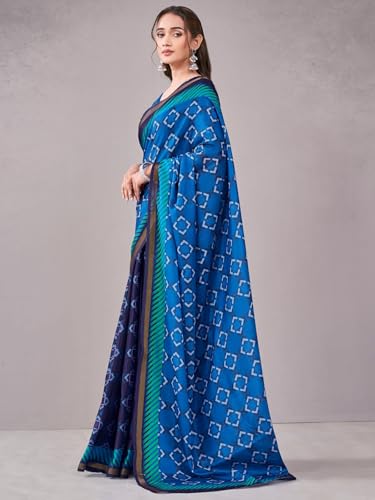 Image of Satrani Women's Silk Printed Saree with Unstitched Blouse Piece