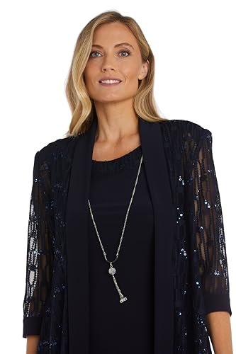 Image of R&M Richards Women's Sequin Lace Jacket & ITY Sheath with Necklace for Mother of the Bride, Cocktail Attire, Evening Wear