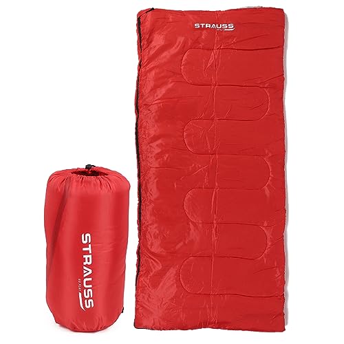 STRAUSS Camping Sleeping Bag | Can Be Used in Summer, Spring and Winter | Lightweight and Portable | Ideal for Travel Camping Hiking and Trekking | for Adults & Kids,(Red)
